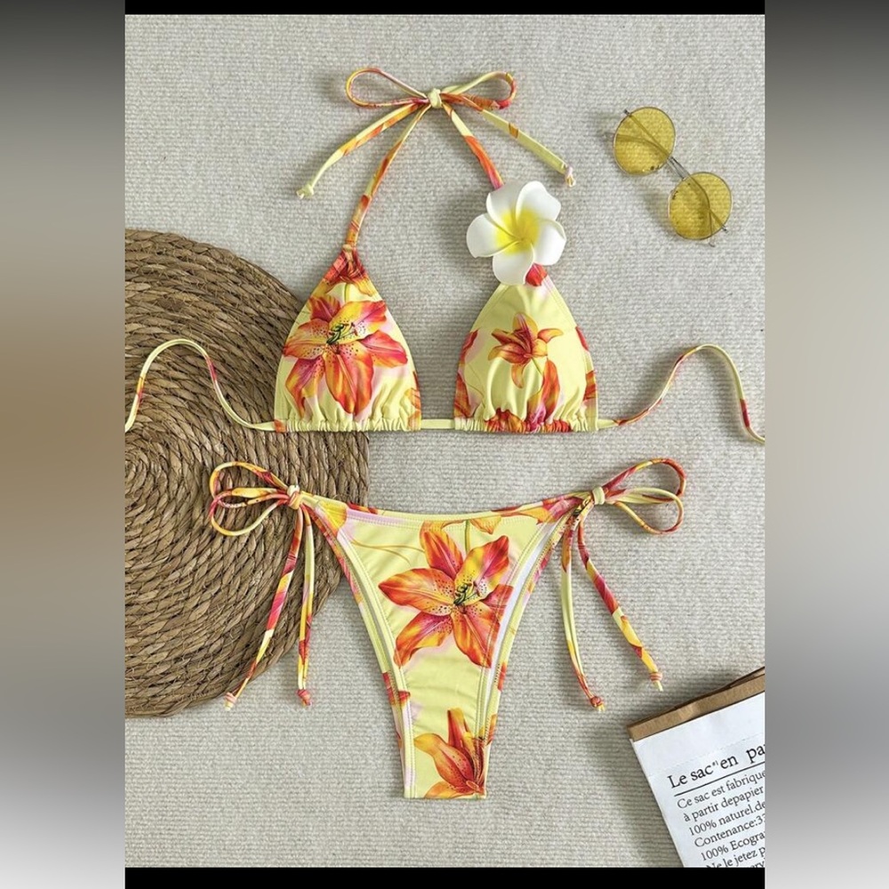 Floral Yellow Bikini Set S (4) small women brand new swimsuit SHEIN